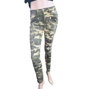 K. Jordan Camo Moto Jeans Womens 4 Green Cotton Spandex Skinny Zipper Detail